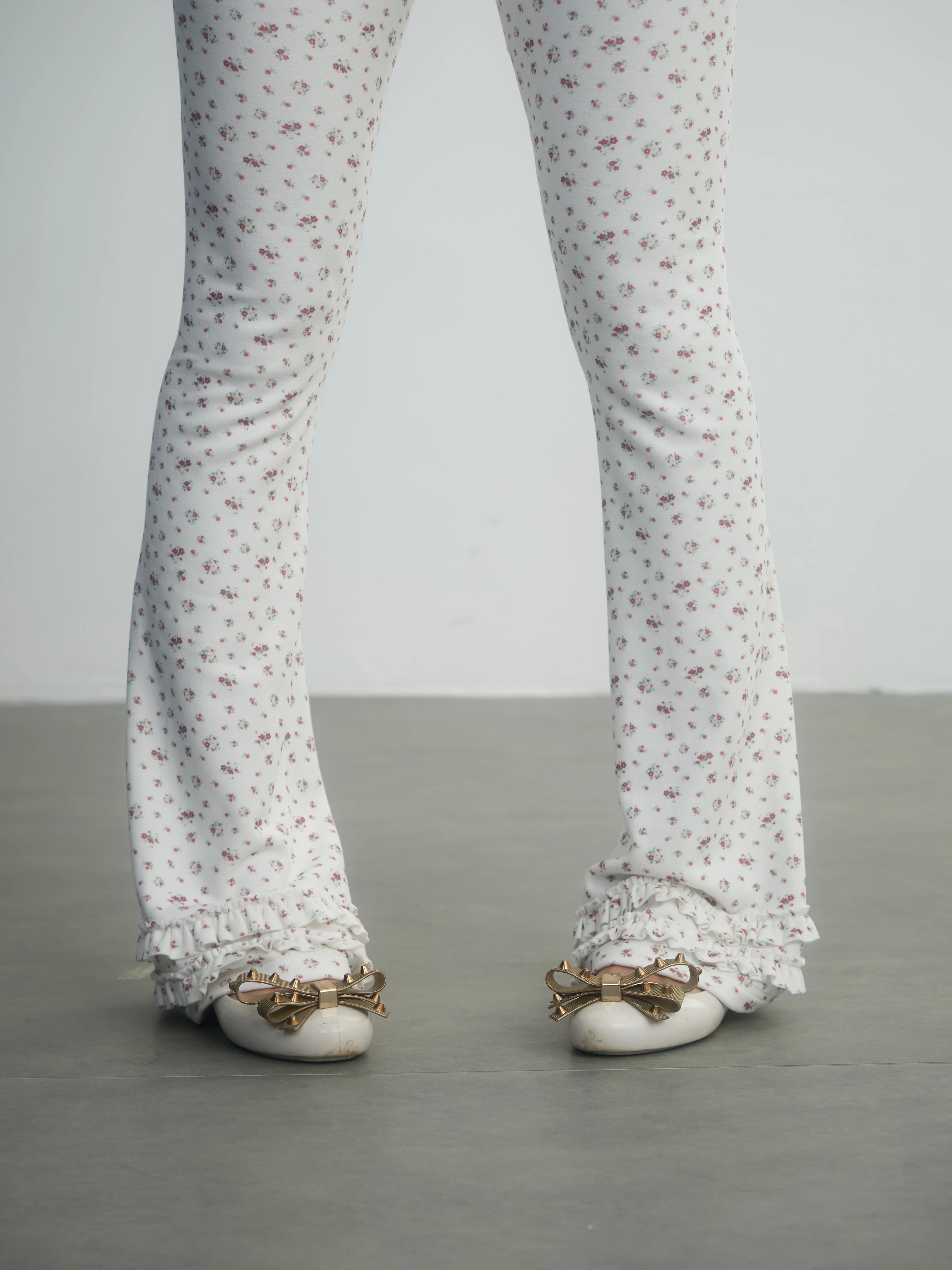 In Two Twos German Velvet Micro-flared Leggings Floral Trousers