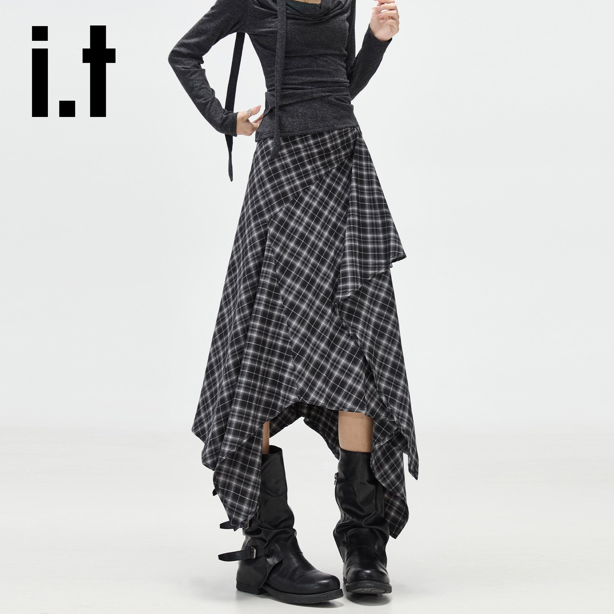 IT: CHOCOOLATE Vintage Plaid Irregular Skirt