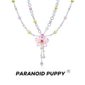 PP Phalaenopsis Flower Pearl Fringed Double Necklace