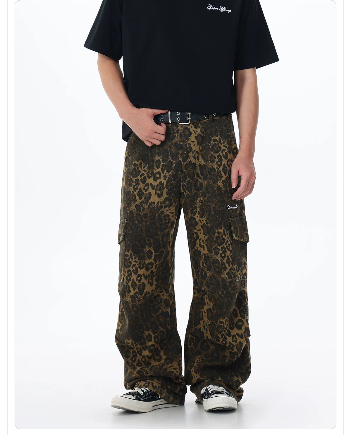 404MOB Retro Leopard Print Wide-leg Cargo Pants