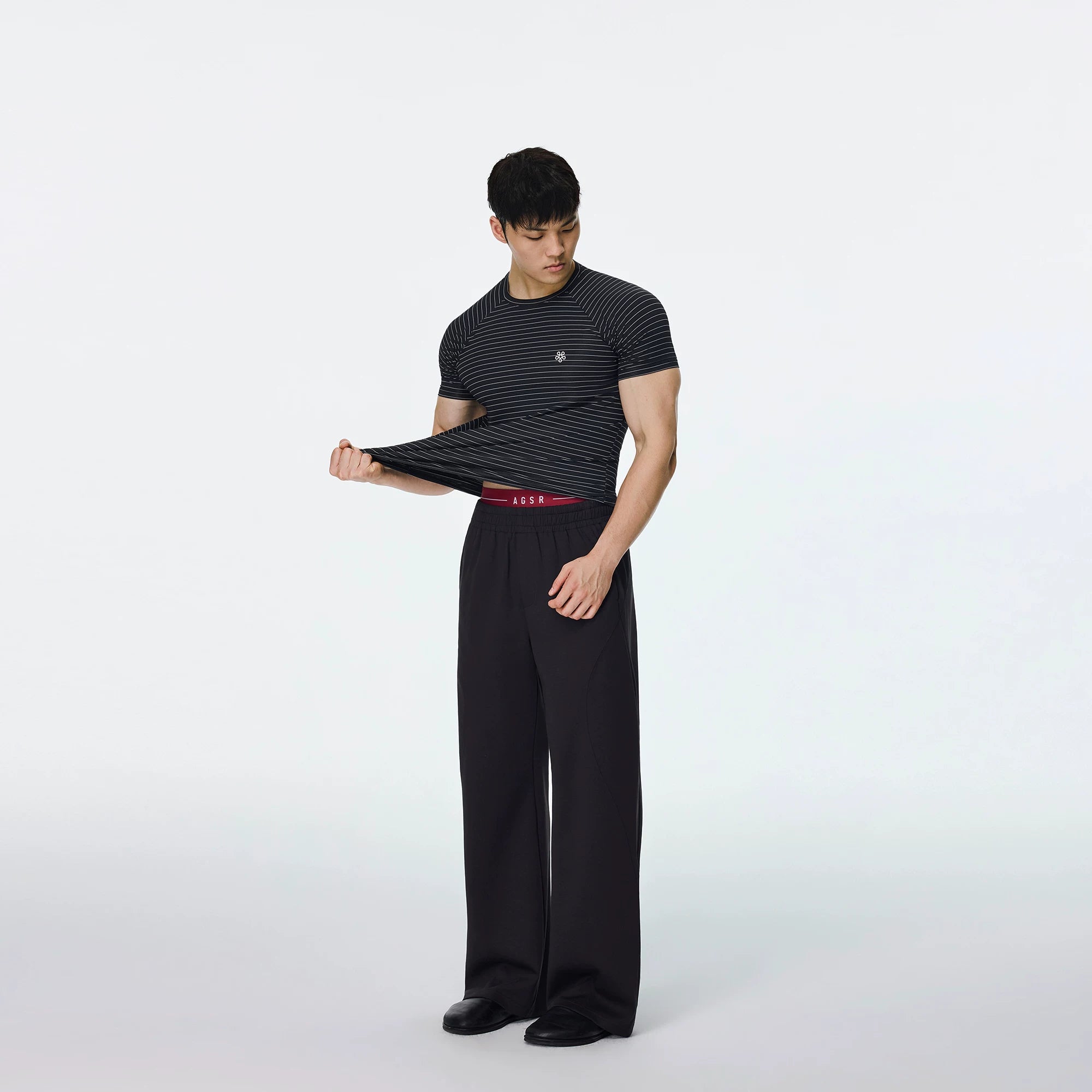 AFTERGLOW Striped Slim-fit Shoulder Sleeve Tee