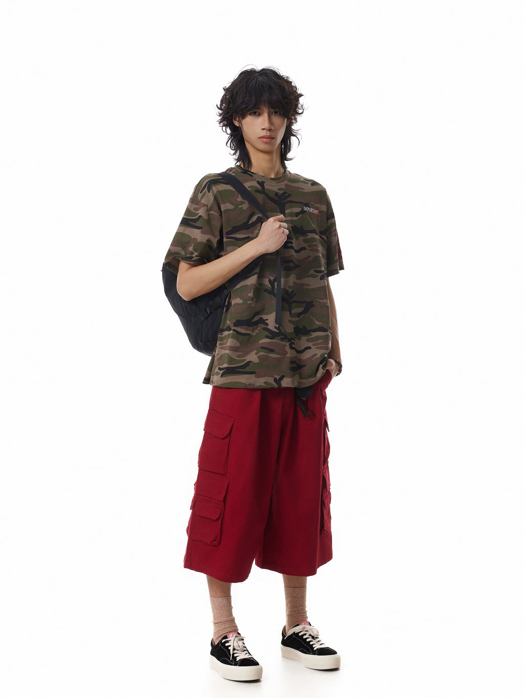 BTSG Niche High Street Embroidery Washed Camouflage Oversized Tee