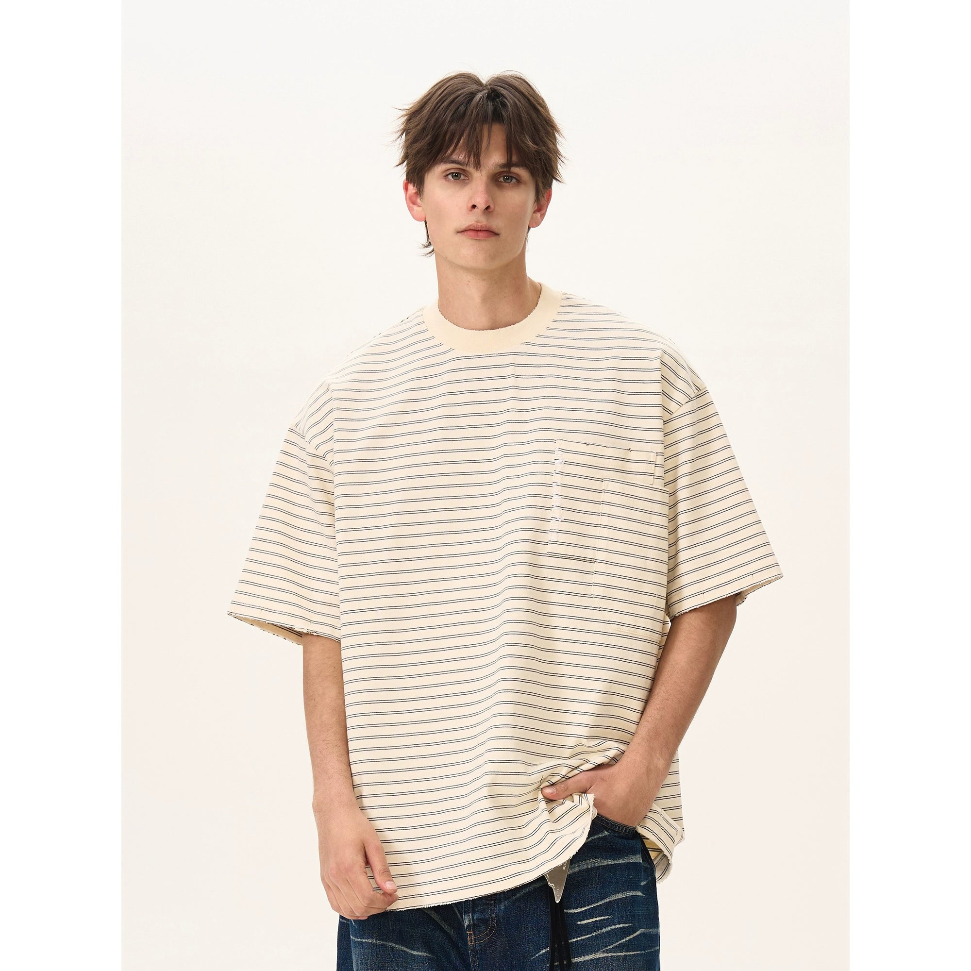 BTSG [380G heavy oversize] hand-stitched striped Tee