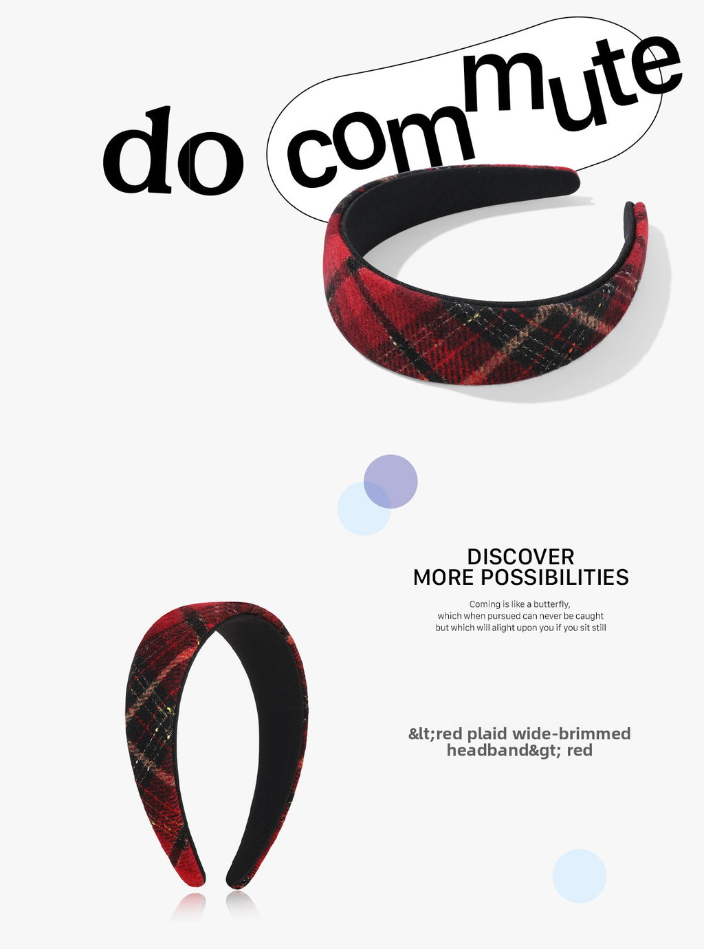 DODOGOGO Red Plaid Wide-brimmed Headband Hair Accessory