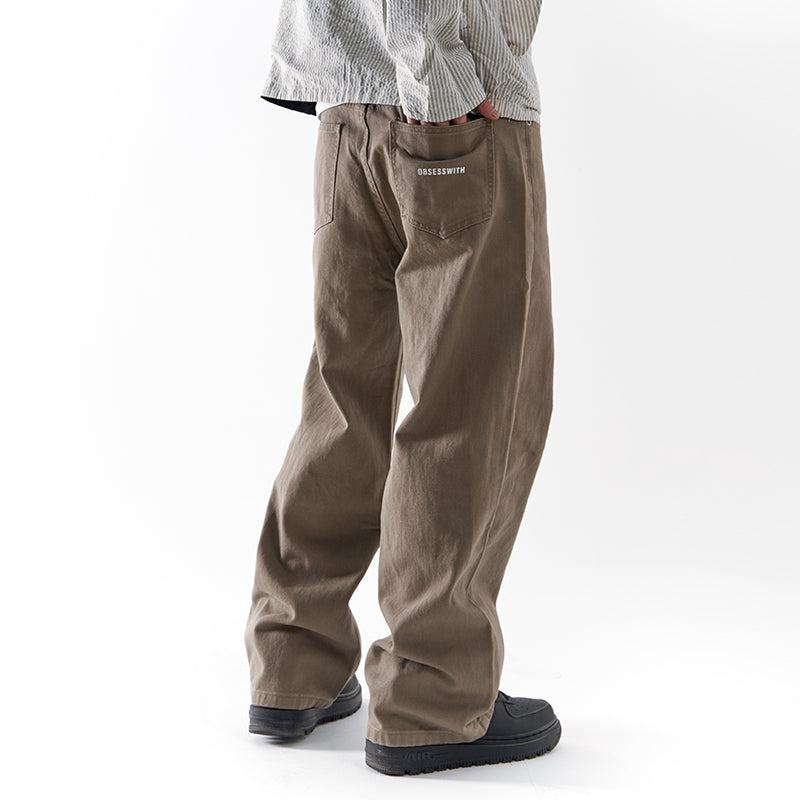 OBSESSWITH Four Seasons Middle Waist Straight Loose Basic Simple Skateboard Pants