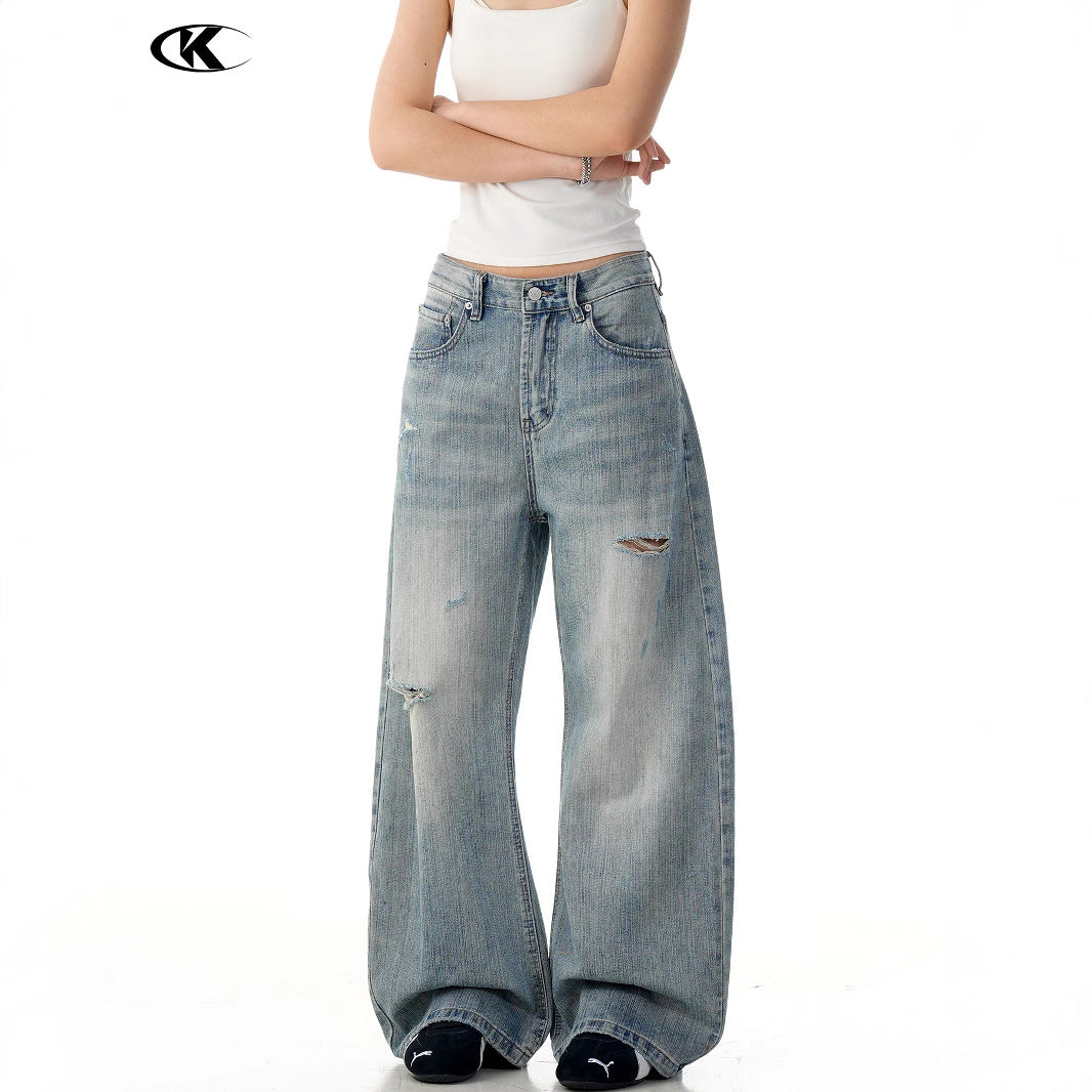 11KN Retro Straight Ripped Jeans