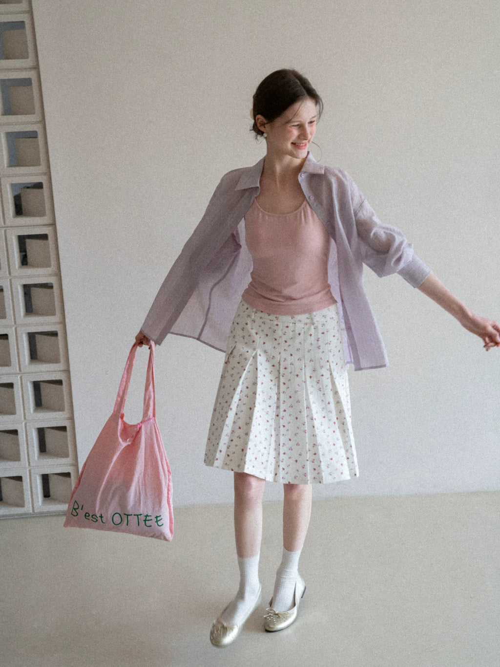 EGGKA High-waisted Retro Floral Pleated Skirt