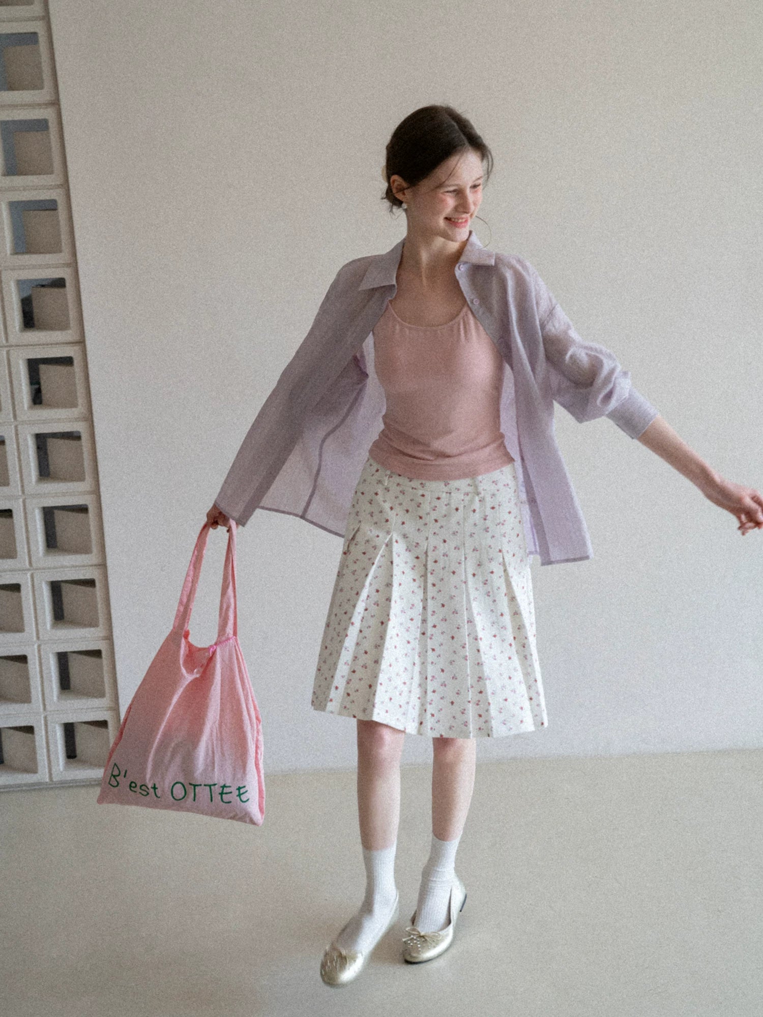 EGGKA High-waisted Retro Floral Pleated Skirt