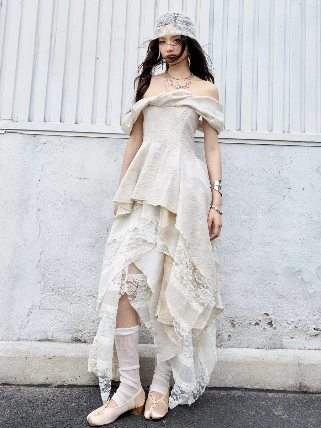 JNYLON Retro Twist-neck Two-piece Dress