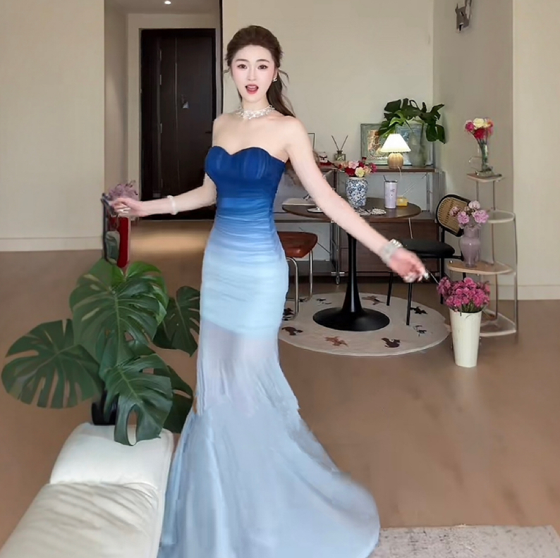 Instunning Gradual Change Mesh Word Shoulder Fishtail Skirt