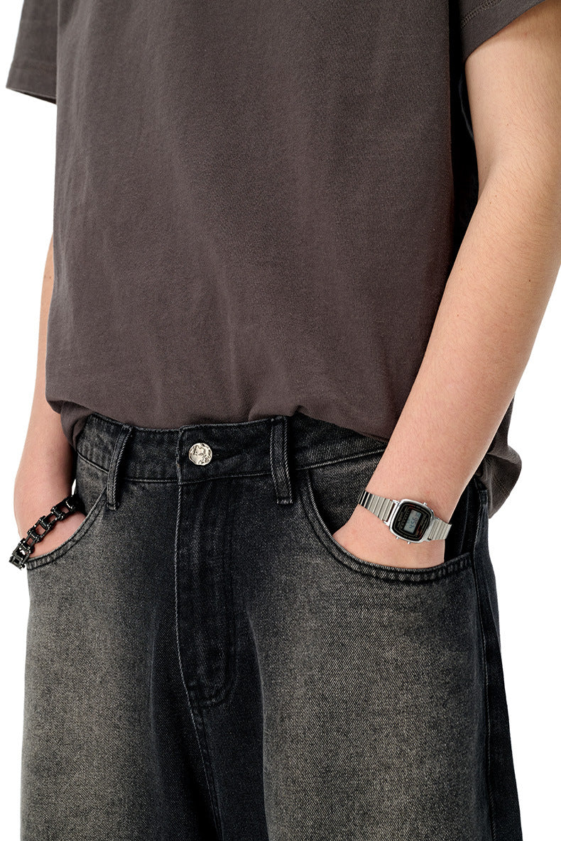 INF Anti-structure washing seven-point denim shorts