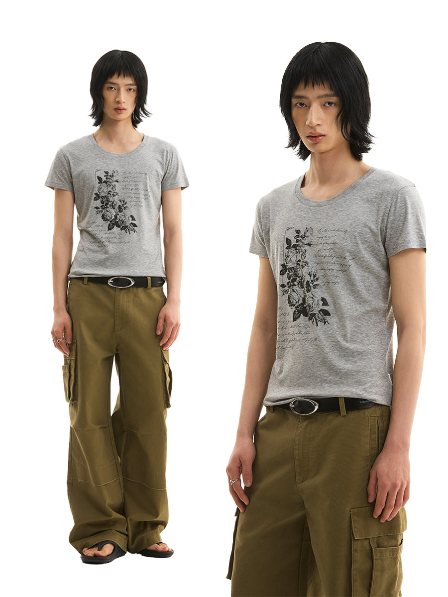 FUNKYFUN Flower Slogan Printing Comfortable Soft Skin Tee