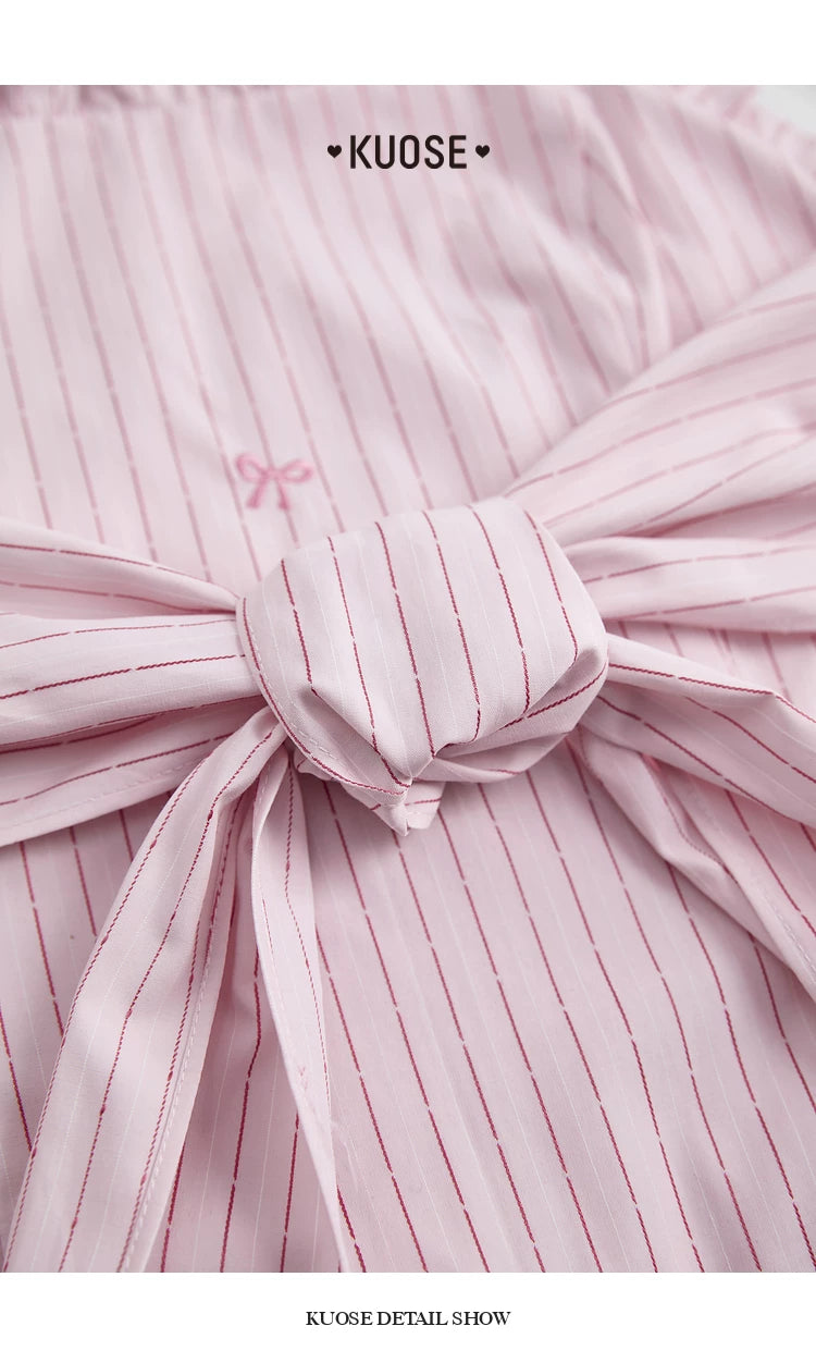 Kuose Striped Suspender Casual Pants Two-piece Set