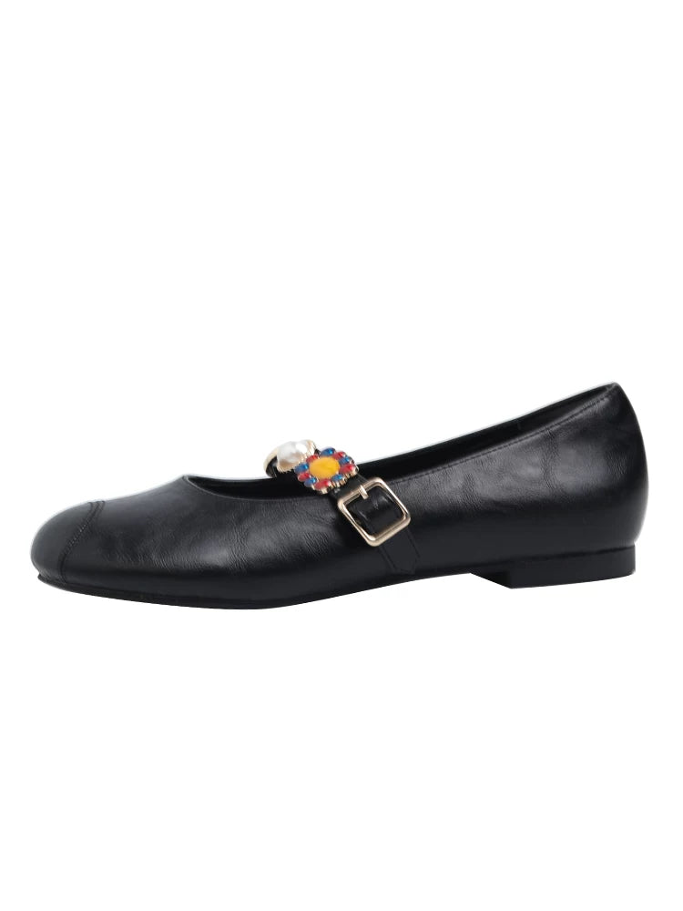 CHRNDXEE Retro Round Head Shallow Mouth Flat Mary Jane Shoes