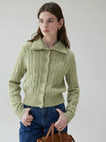 VOOE Lapel Twist Knitted Sweater Cardigan