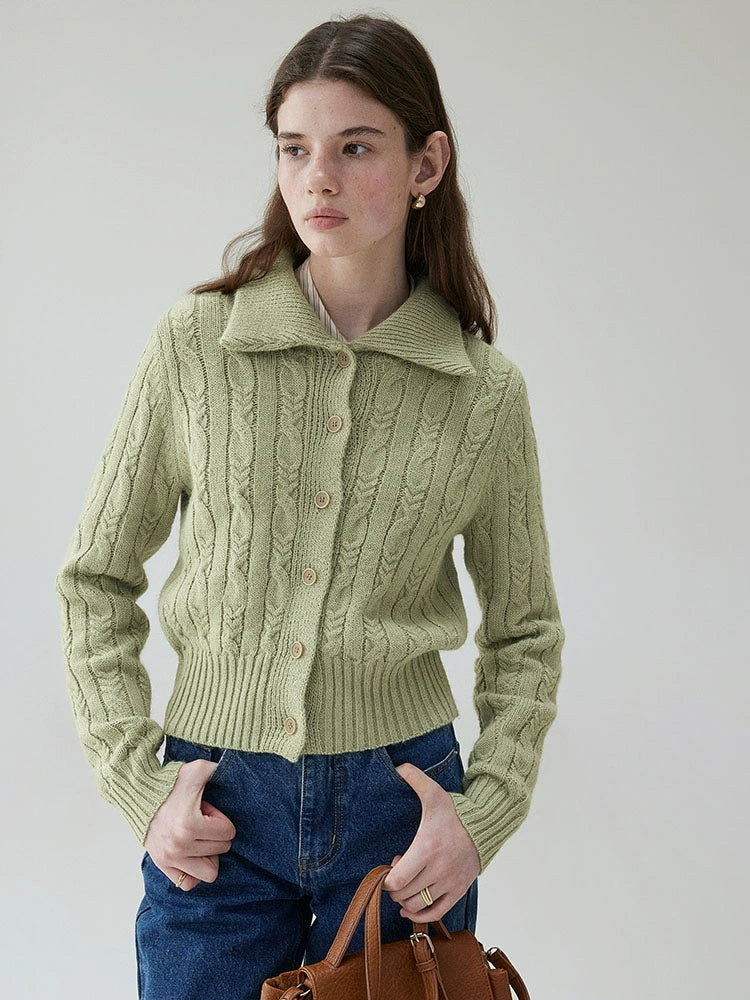 VOOE Lapel Twist Knitted Sweater Cardigan