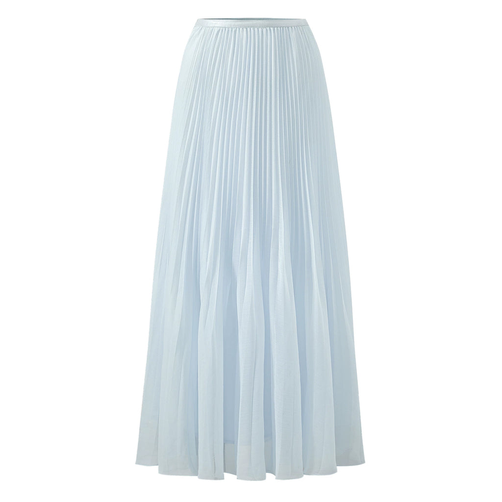 BarbChill Pleated Chiffon Neck Top Long Skirt Set