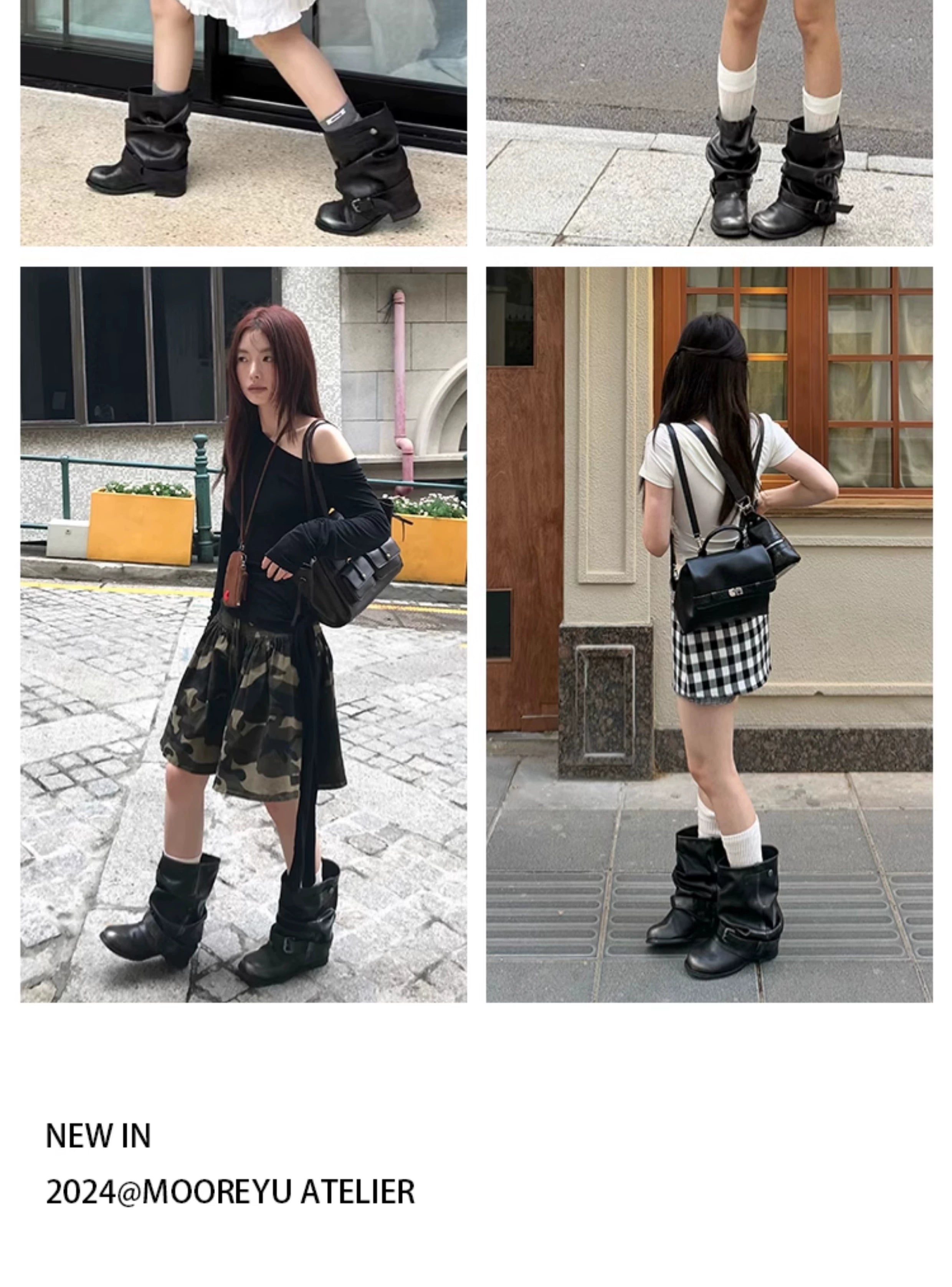 Mooreyu Western Cowboy Pleated Pile Knight Boots