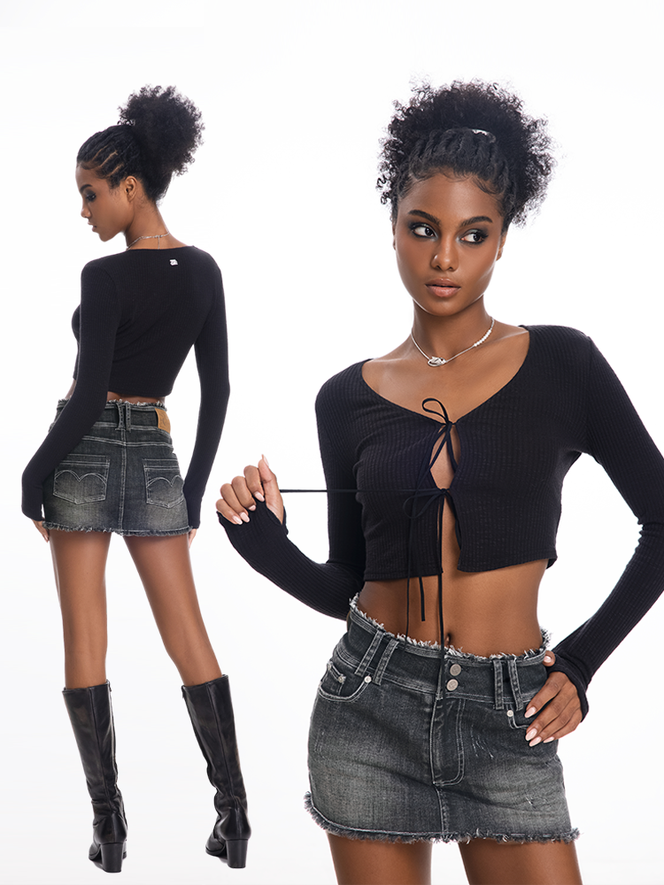 ABMY Knitted V-neck Short Versatile Cardigan Jacket