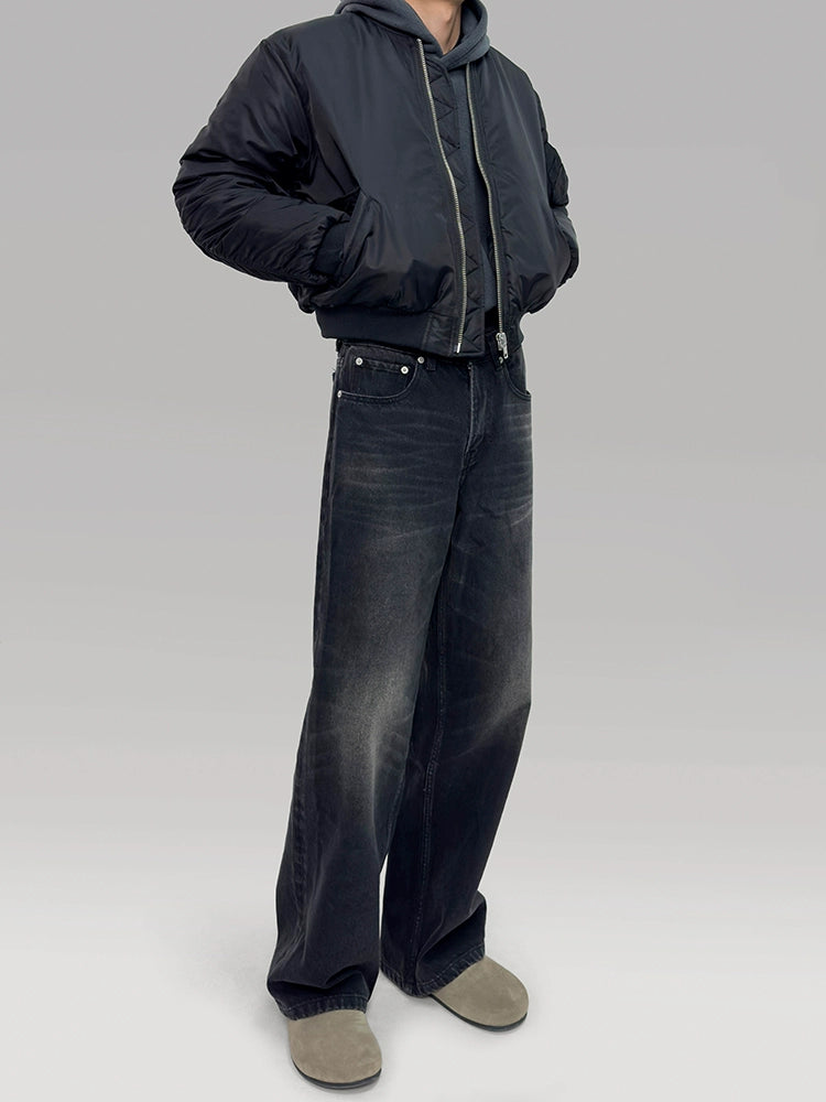 PLUS NO LOGO Loose Wide Leg Straight Washed Jeans