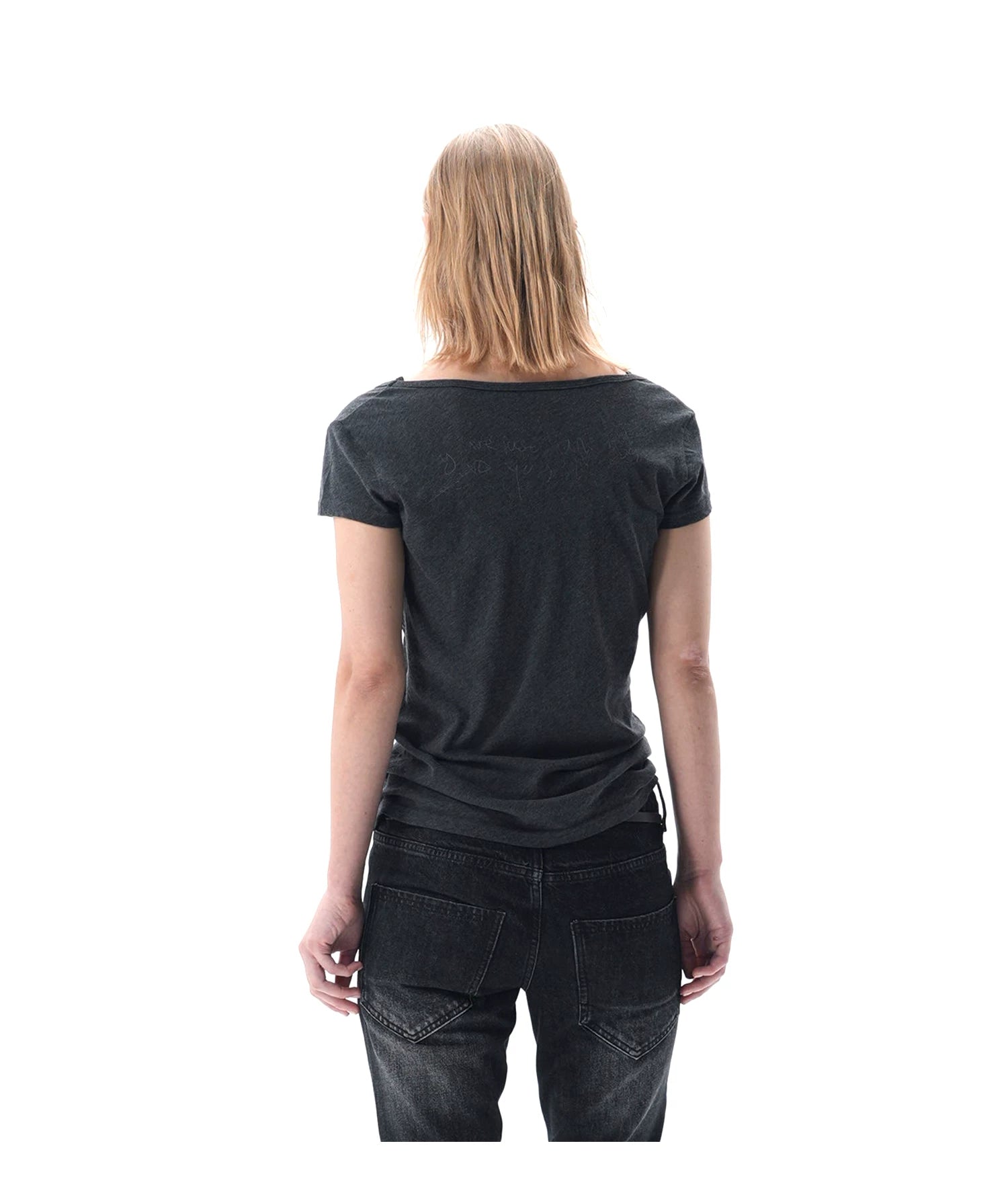 No E Mosen Retro Portrait Print U Neck Slim Tee
