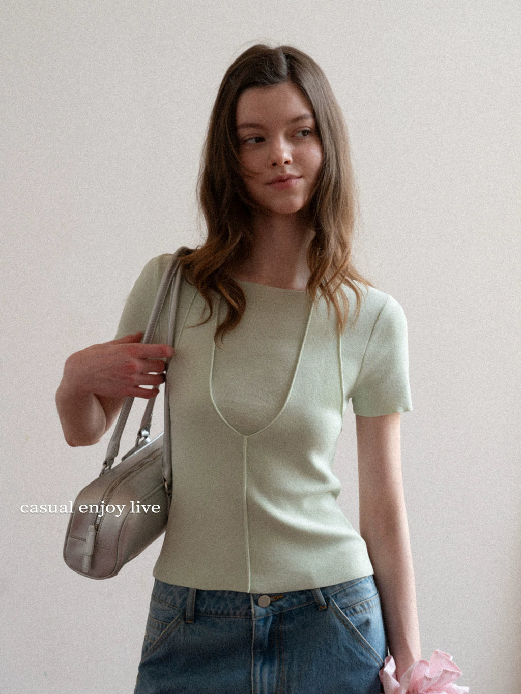 EGGKA Neck Fake Two Knitted Tee