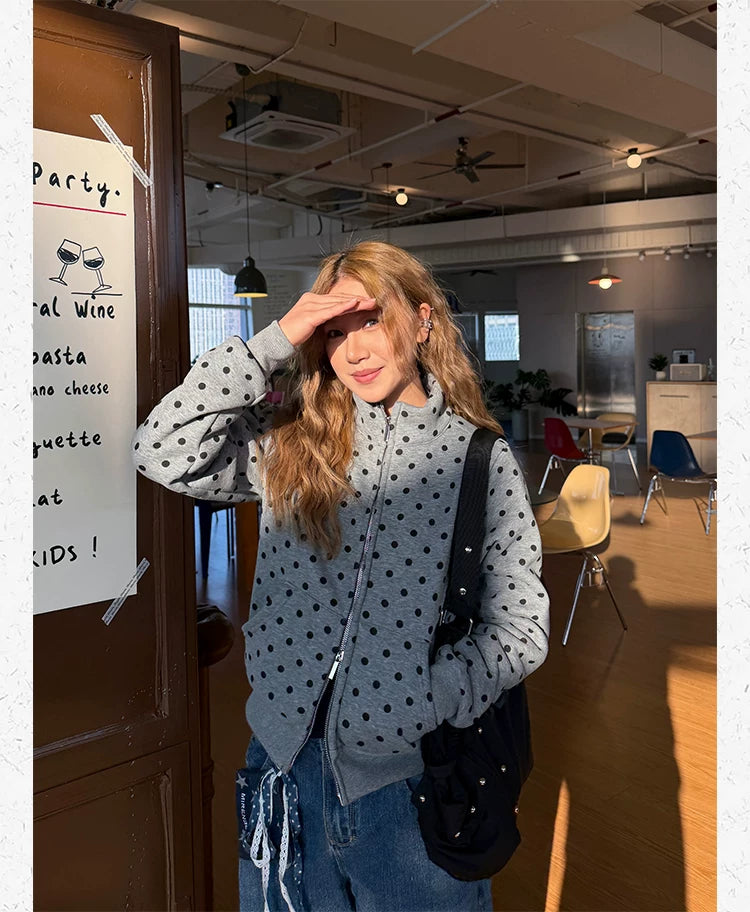 CCYE Front Shoulder Polka Dot Stand-up Sweater Jacket