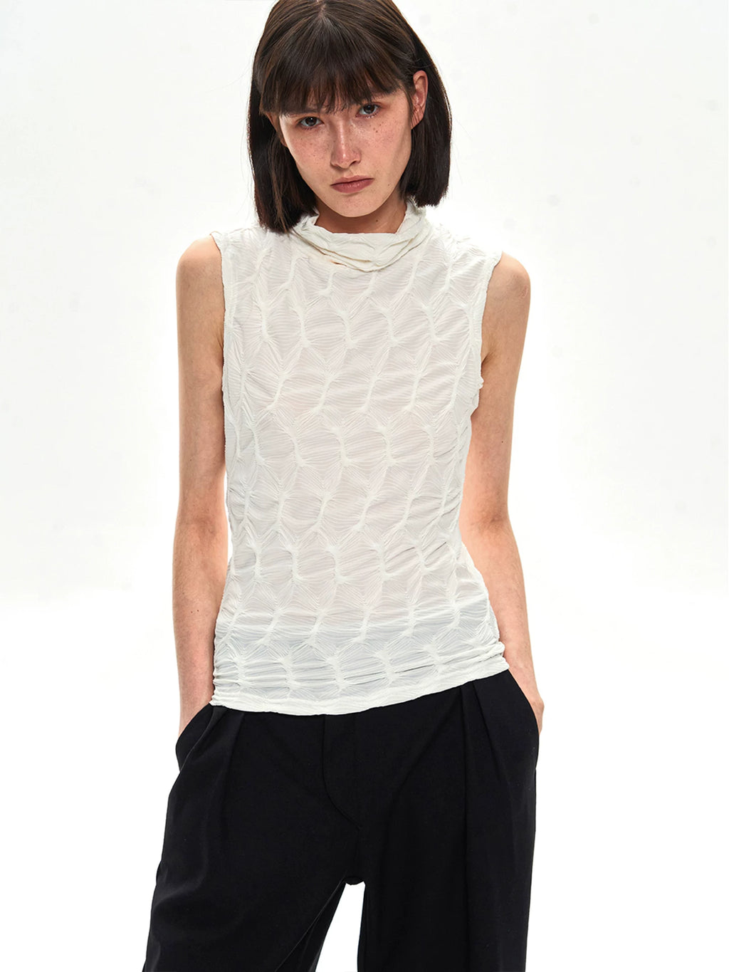 Slight Vogue Pleated Micro Stack Turtleneck Vest