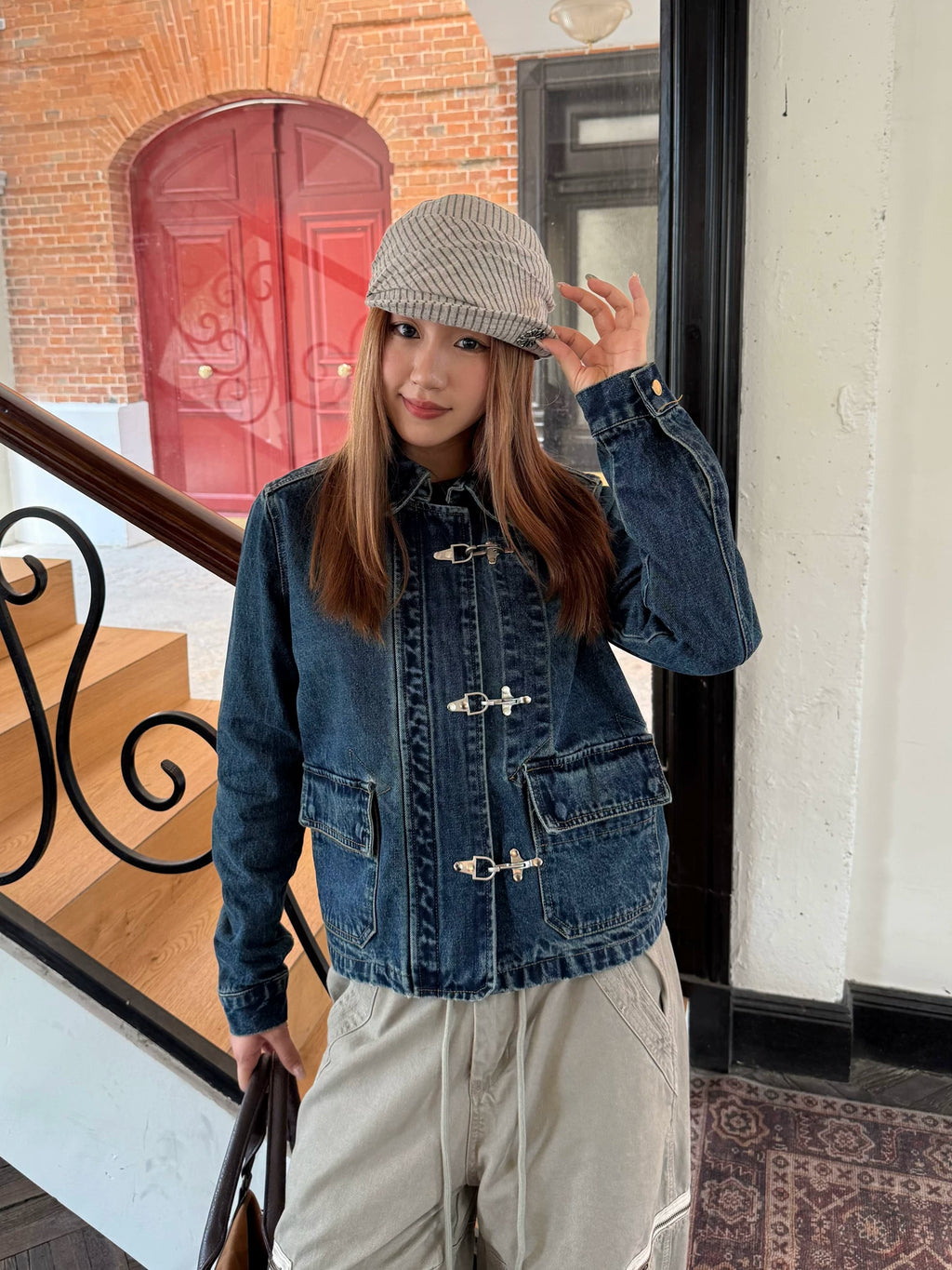 CCYE Vintage Front Shoulder Lobster Button Denim Jacket