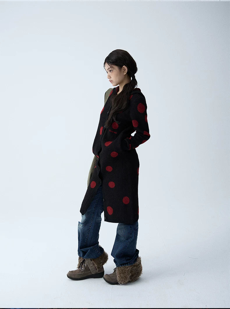 In Two Twos Vintage Polka Dot Long Knit Sweater Cardigan