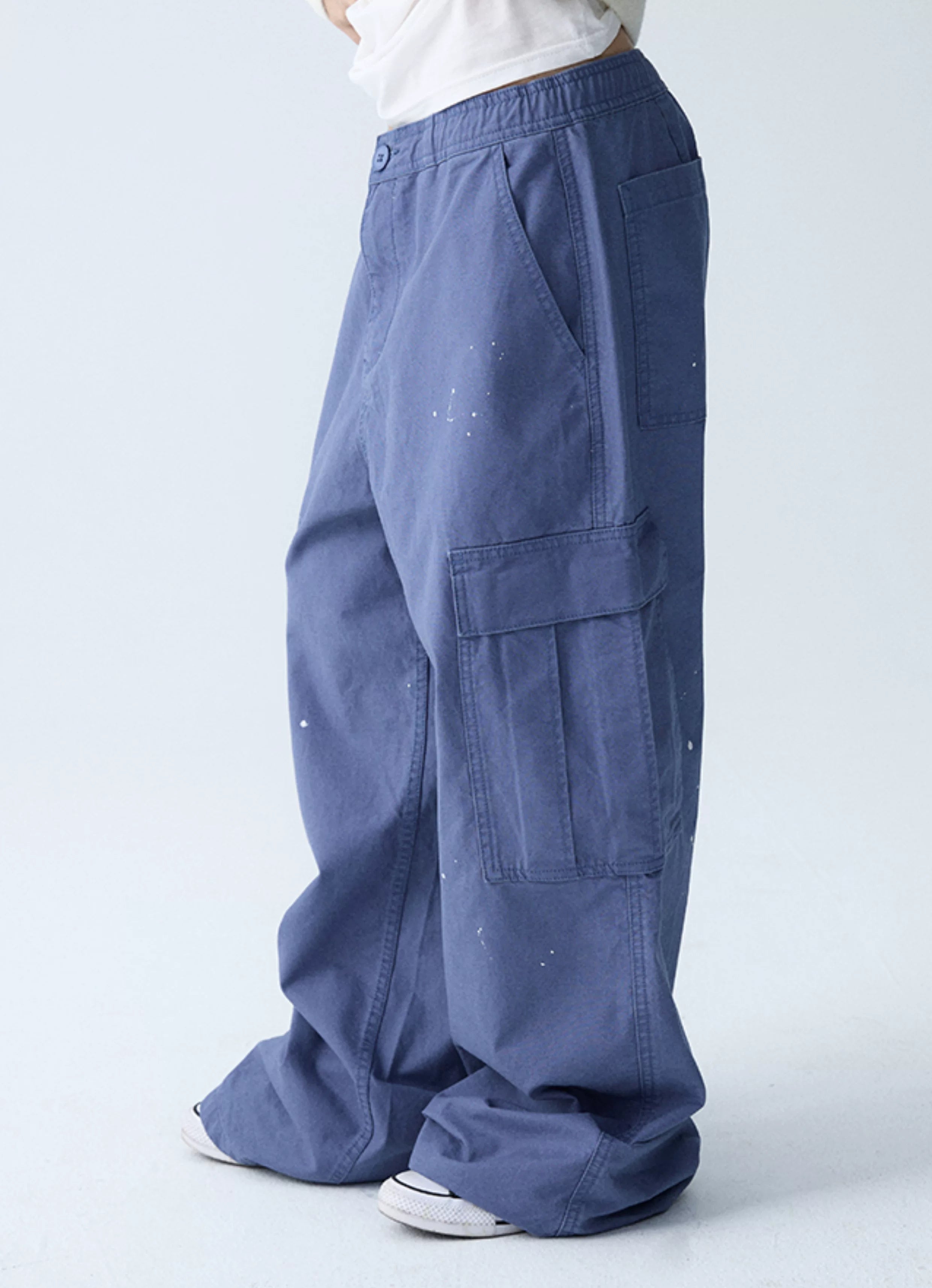 In Two Twos Ink Splash Print Loose Drawstring Overalls