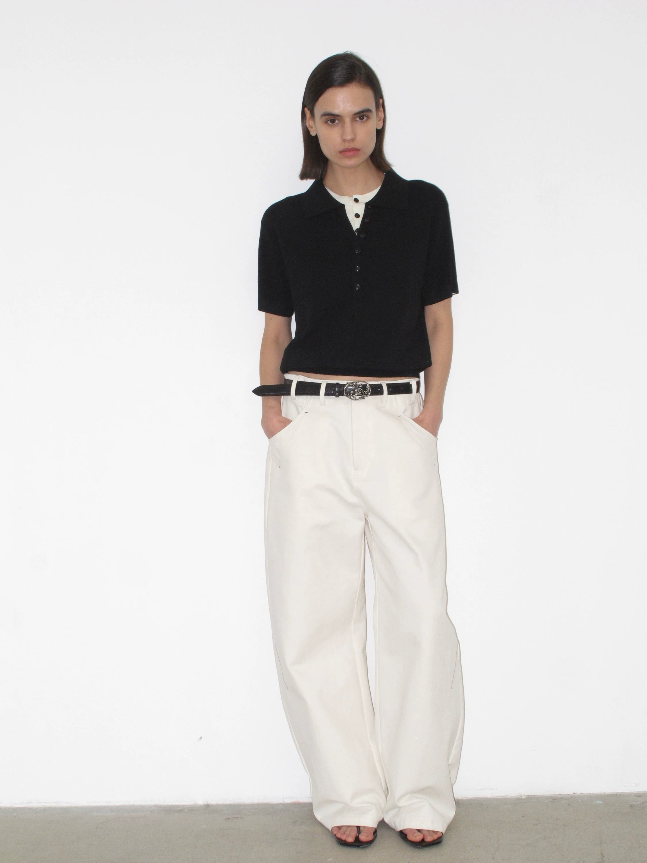 NOT UGLY Soft Wool High-Density Overlapping Collar Contrast Casual Polo Short-Sleeve