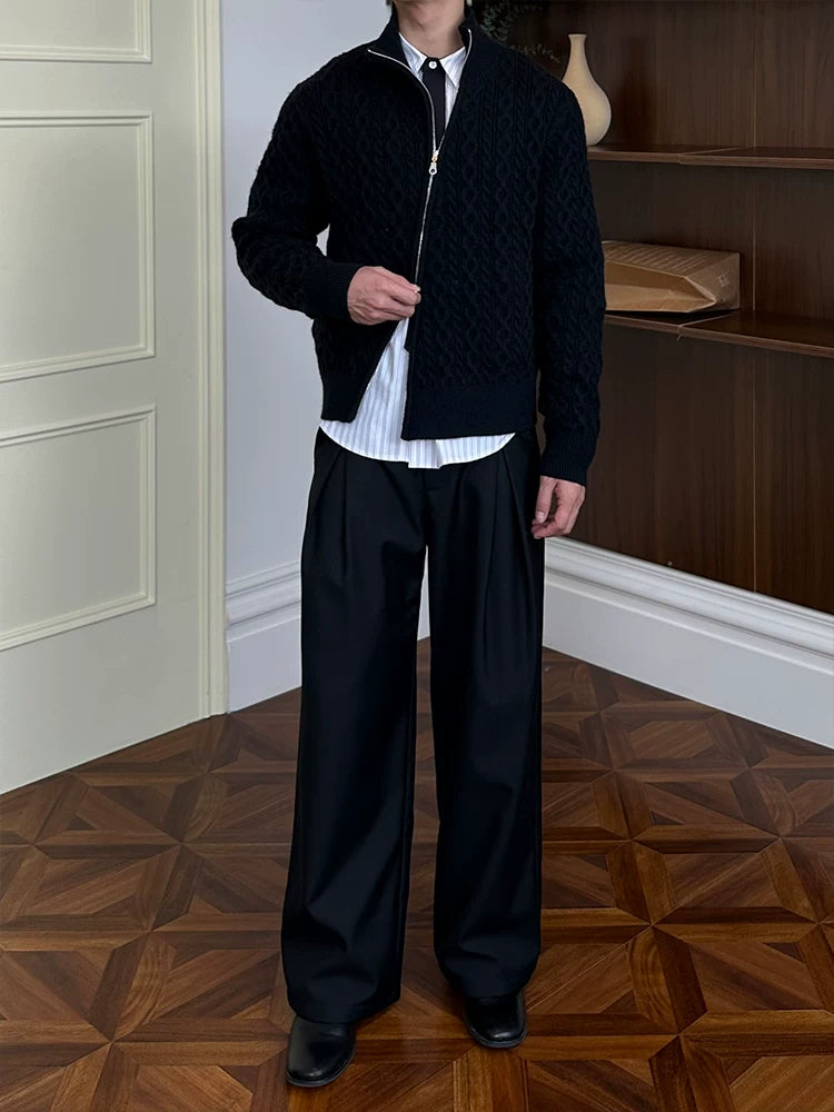 KREATE 800g Arctic Fleece Slanted Zip Twist Knitted Sweater