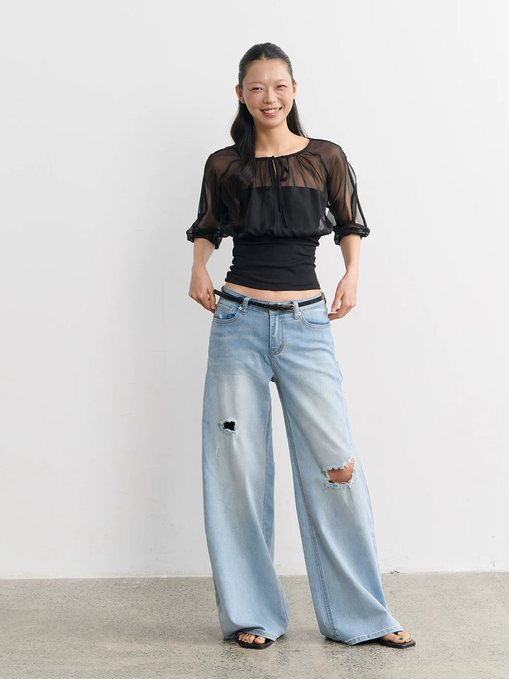 LINY LIBERTY Fake Two Pieces Loose Waist Tee