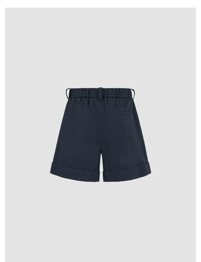 URBAN REVIVO Casual Minimalist Back Elastic Waist Hemmed Shorts