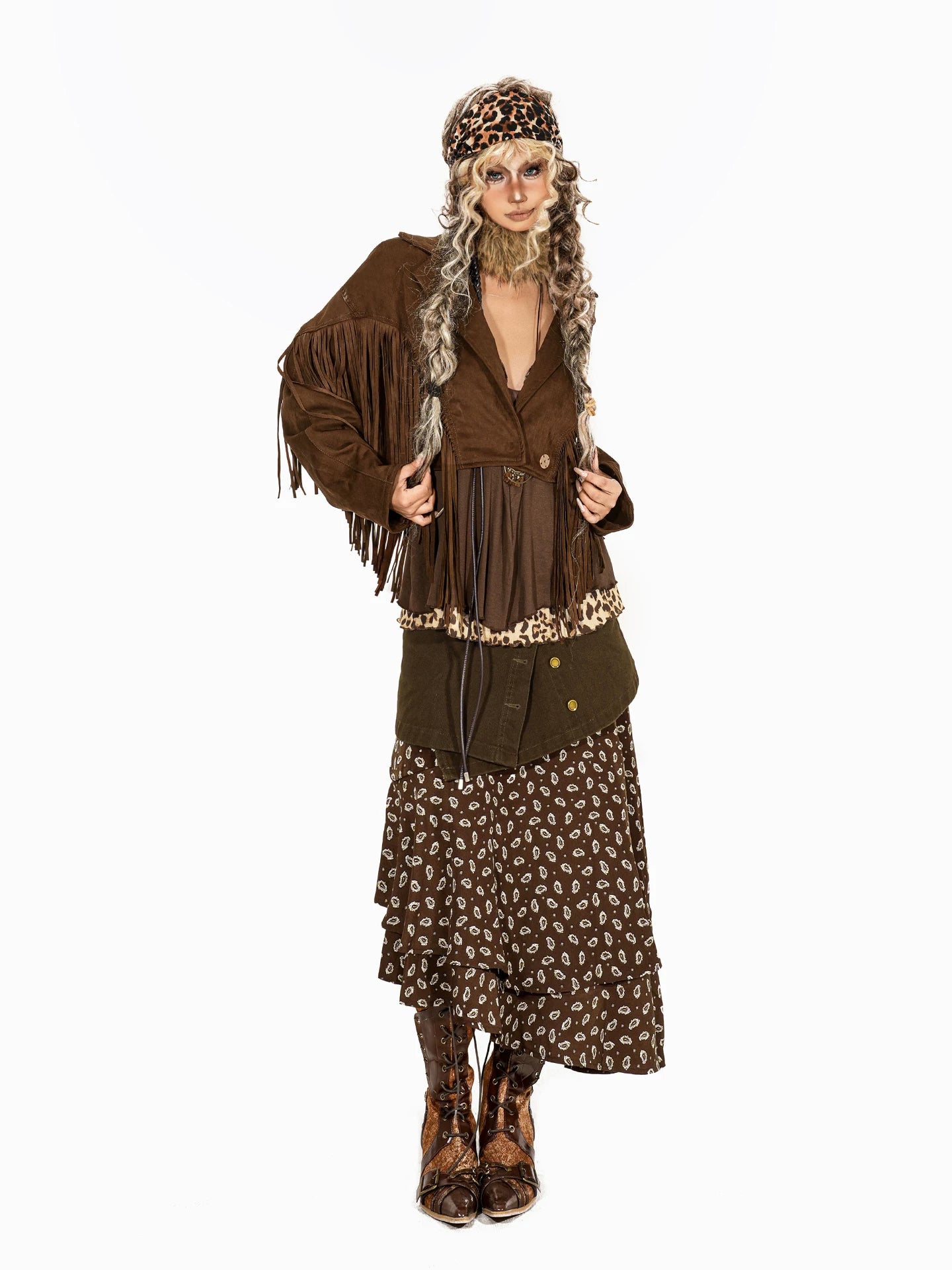 Arielink Vintage Aged Suede Fringed Short Coat