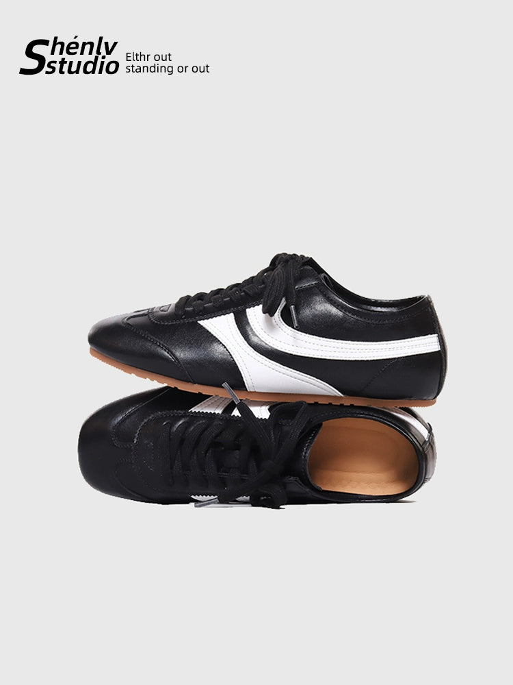 SHENLV STUDIO Minimalist Lazy Square Head Flat Leather Shoes