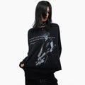 Lightinus Guitar Figure Slogan Print Riveted Long Sleeves