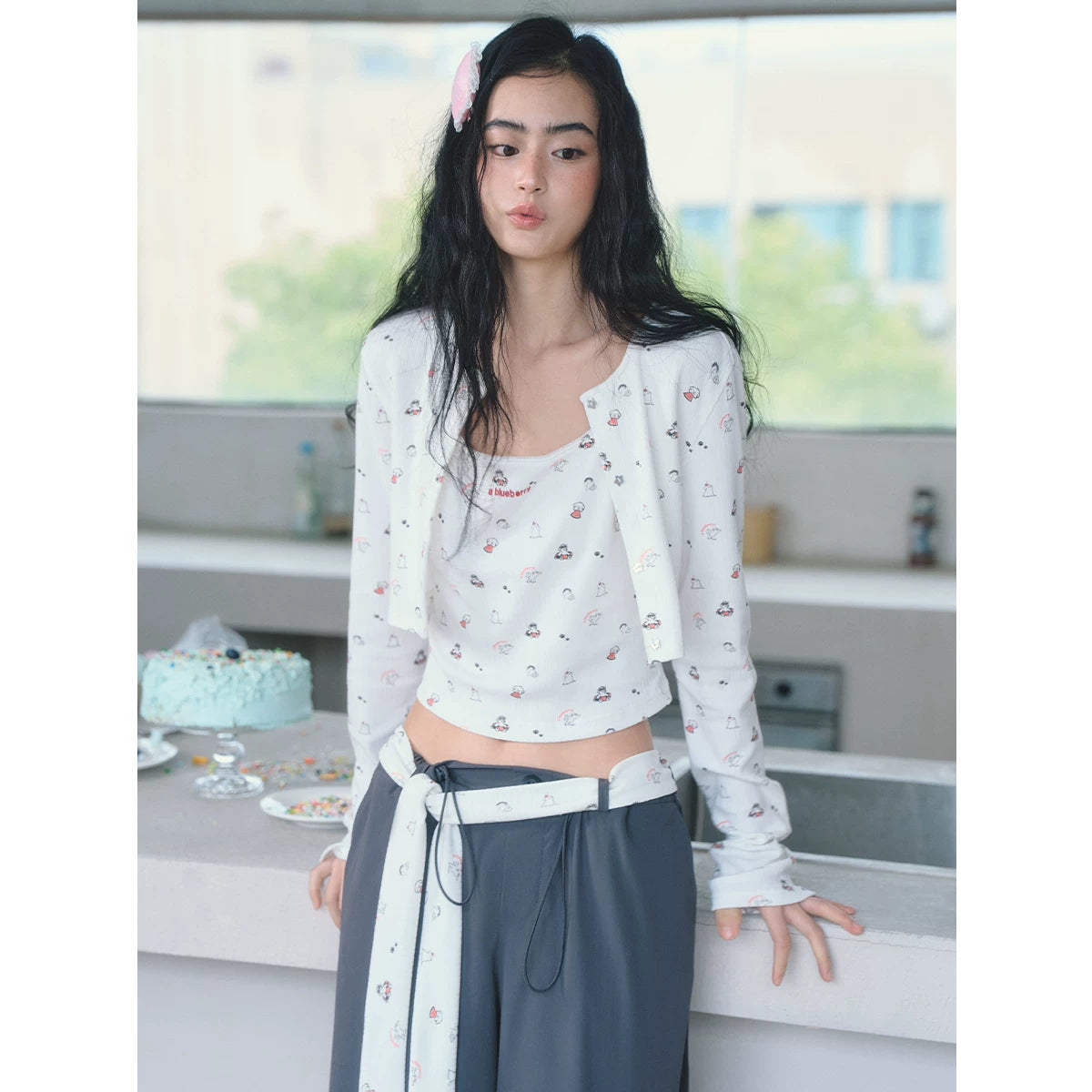 Ablueberry Puppy Print Short Cardigan