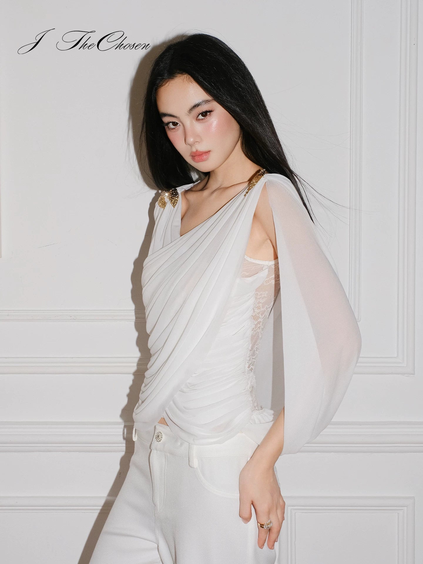 J TheChosen Drape Pleated Cross Vest