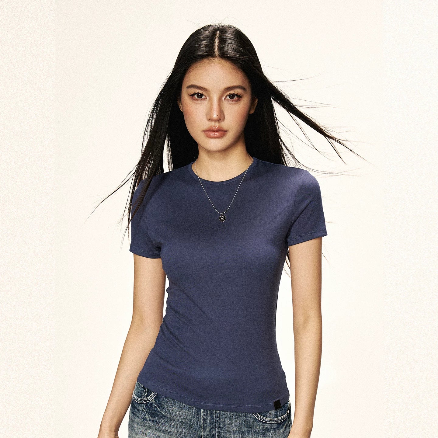 Cherry Melody Shoulder Round Neck Slim Simple Tee