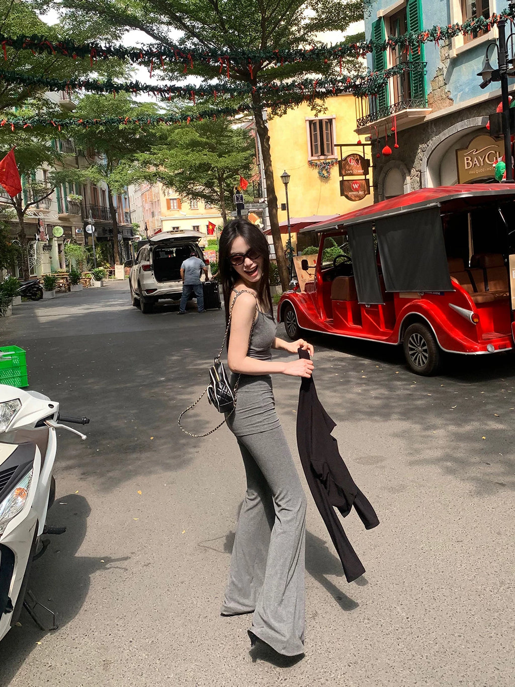 Pusumede Lazy Long Sleeve Blouse Suspender Pants Set