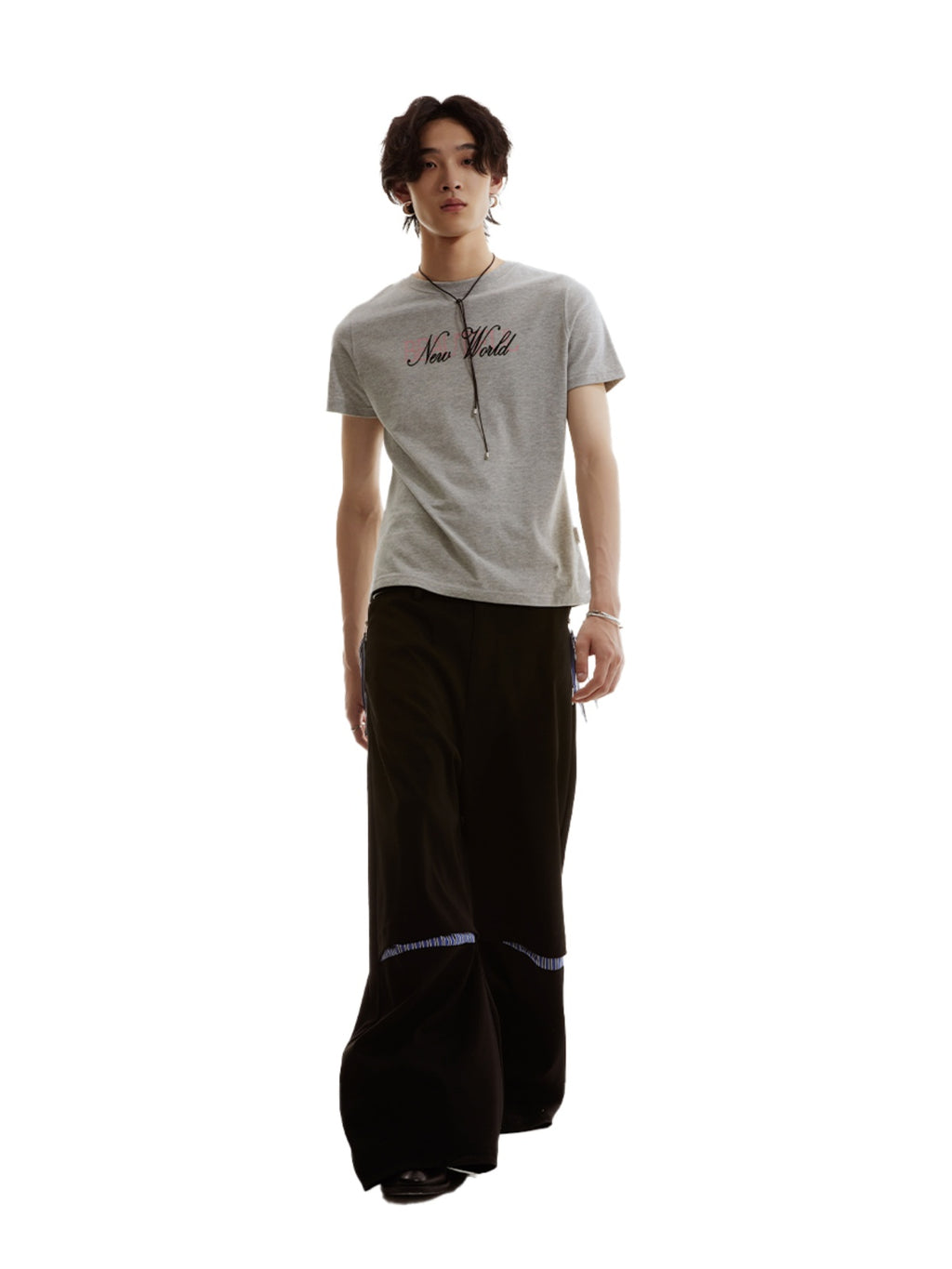 FUNKYFUN Flocking Printed Front Shoulder Tee