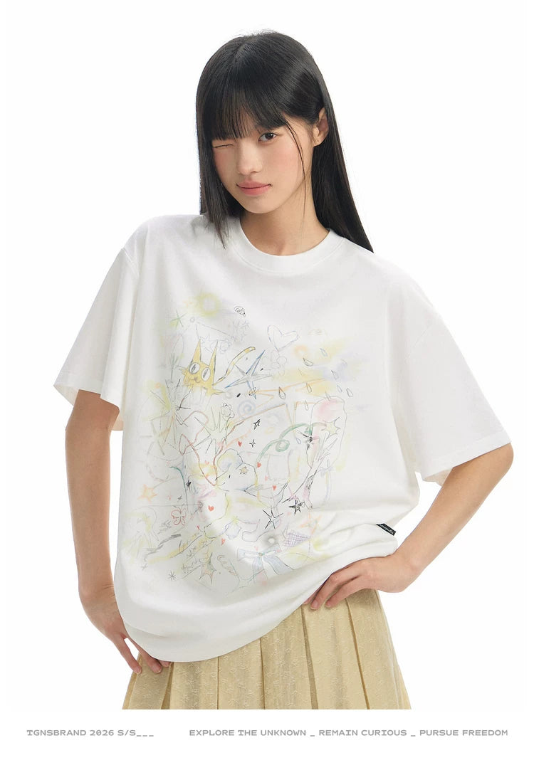 TGNS Hand Painted Halo Pattern Print Casual Tee