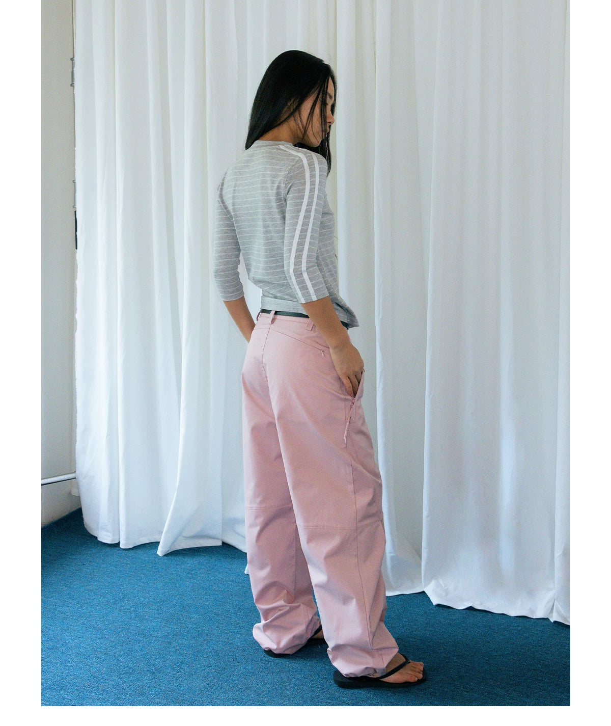 FUNKYFUN Elastic Waist Minimalist Pleated Wide-leg Pants