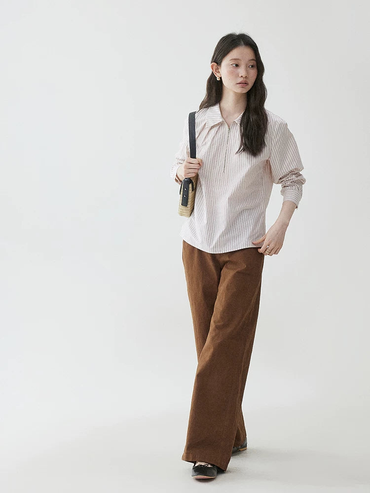 VOOE Striped Half-open Zip Shirt