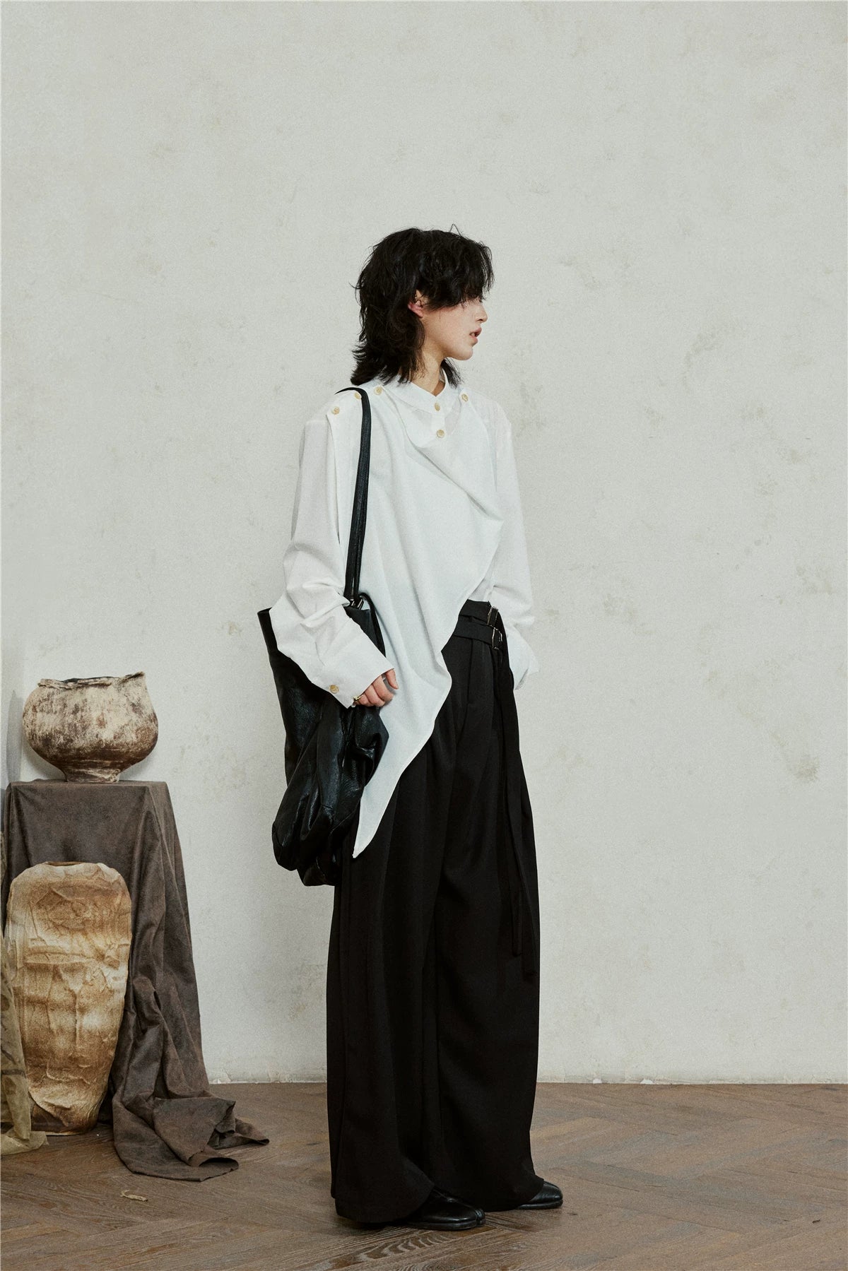 SUNYVONNE Minimalist Double Belt Wide-leg Suit Pants