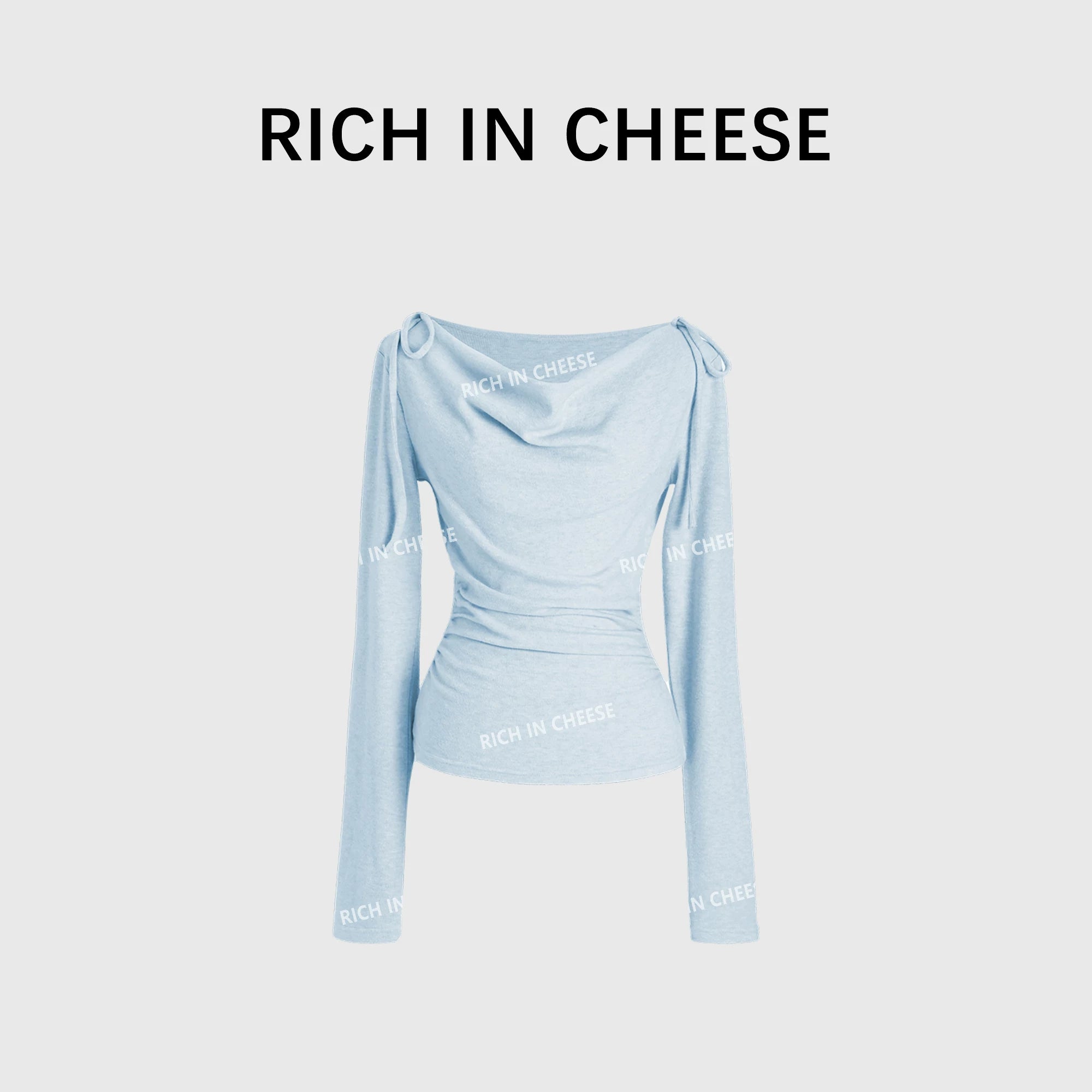 RICH IN CHEESE Swing Neck Knitted Waist Long Sleeve