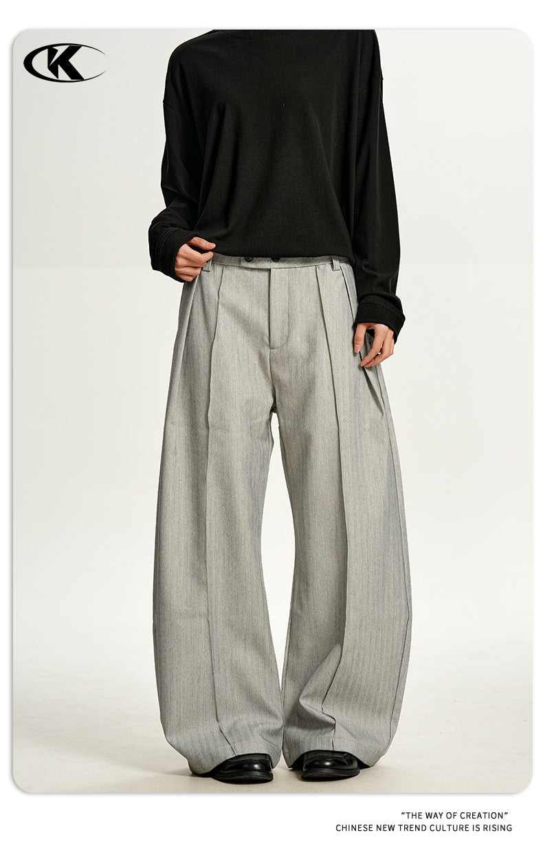 11KN Double Pleats A-Line Curved Leg Trousers