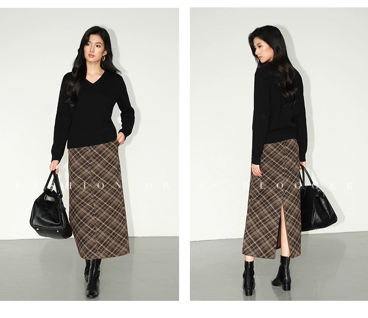 NEVA HU Vintage High Waist Plaid Skirt